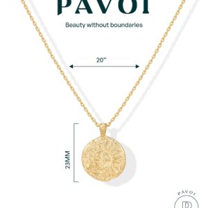 PAVOI 14K Gold Plated Engraved Coin Pendant | Byzantine Coin Necklace | Bohemian Necklace (Moon, Rose Gold Plated)