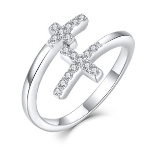 starchenie adjustable cross ring for women 925 sterling silver open double cross ring size 9