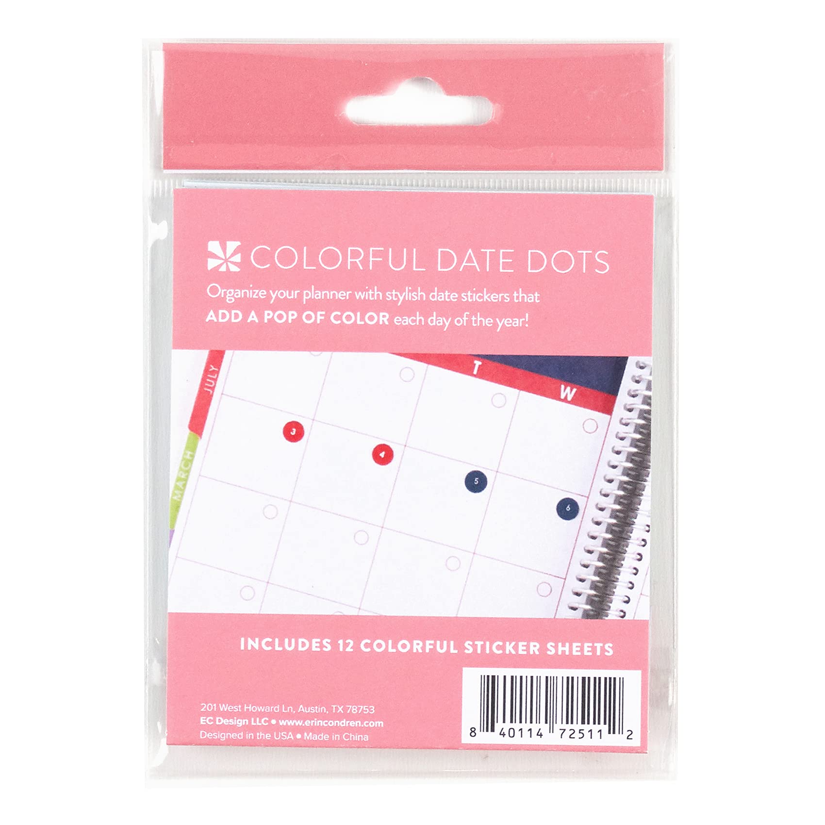 Erin Condren Designer Sticker Sheets - Colorful Date Dots Stickers - 12 Monthly Sticker Sheets, 432 Stickers Total. Decorative and Cute Stickers for Customizing Planners, Notebooks, and More