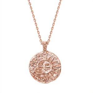 pavoi 14k gold plated engraved coin pendant | byzantine coin necklace | bohemian necklace (moon, rose gold plated)