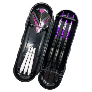 KingHtao Steel Tip Darts Set 22 Gram- Standard PET Flights, Aluminum Dart Shafts,with O Rings, Extra Aluminiu Shafts, Dart Flights and Portable Darts Case (3pcs/Pack) (Purple)