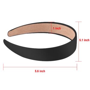 SIQUK 16 Pieces Black Satin Headbands 1 Inch Headband DIY Hair Headband Plain Headbands Satin Hard Headbands for Women and Girls