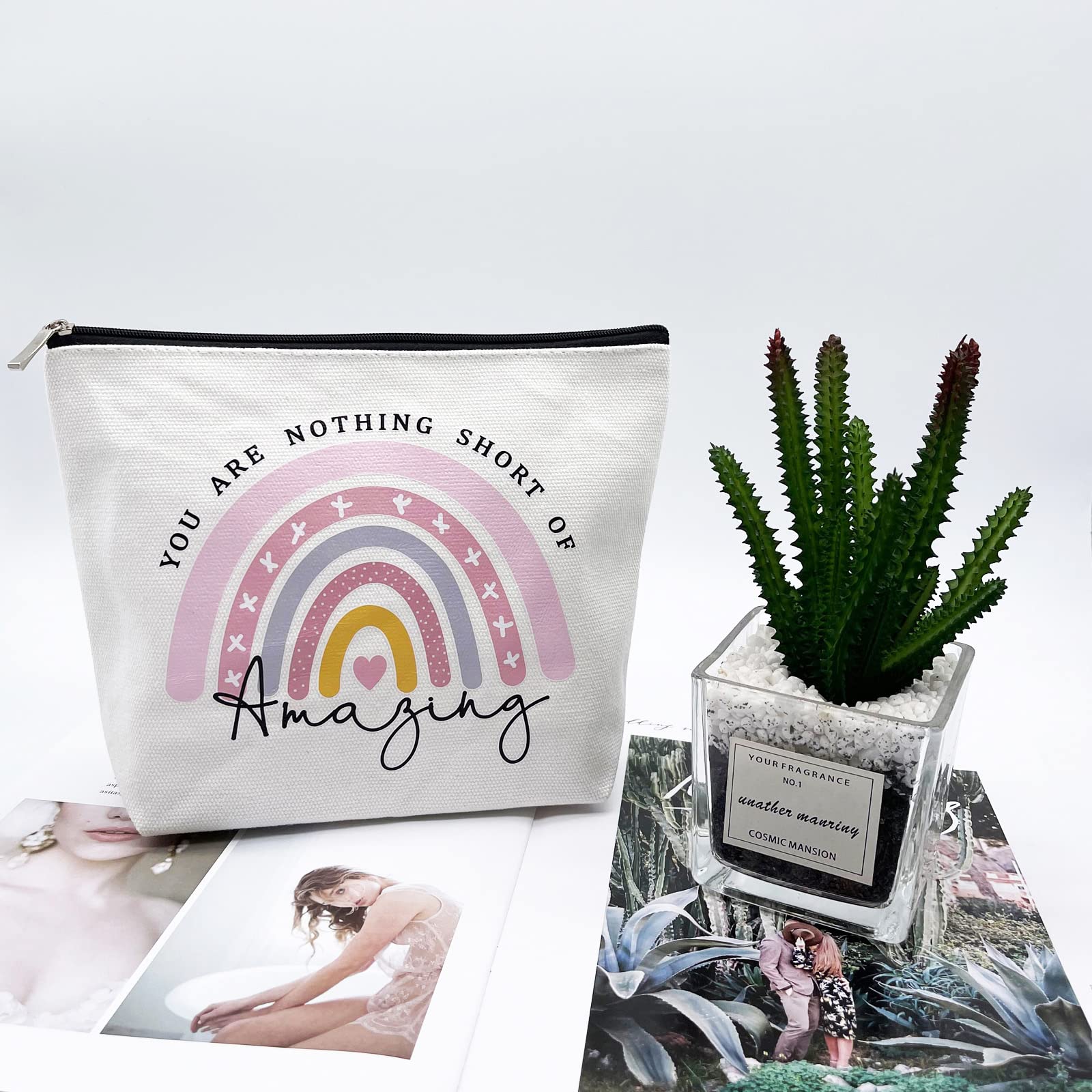 Inspirational Gifts for Women, Thank You Gifts, You Are Nothing Short of Amazing Rainbow Cosmetic Bag, Birthday Gifts for Women, Best Friend, BFF, Bestie, Sister, Boss, Wife, Teacher, NHS, Nurse, Her