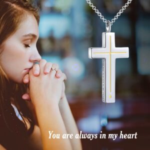 QIUQIULU 925 sterling silver cross souvenir ashes necklace urn pendant (gold)