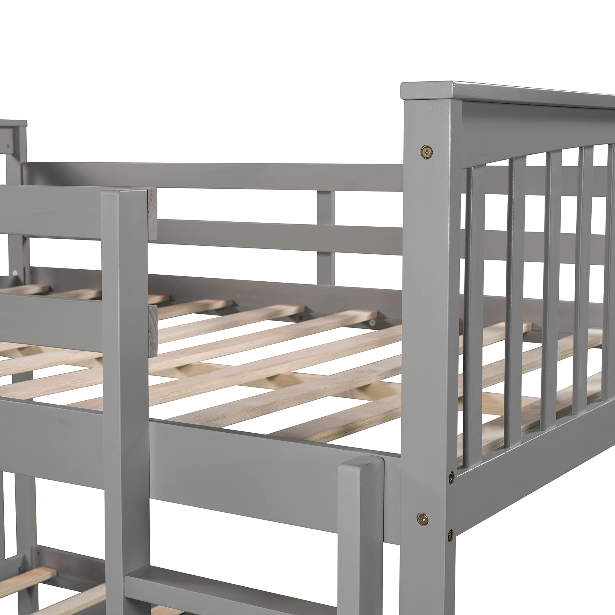 Harper & Bright Designs Full Over Full Bunk Beds for Adults,Teens, Kids, Wood Bunk Beds Full Over Full Size with Ladder,Full Bunk Beds with High Length Guardrail,Grey