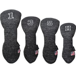 yueaglesky golf club head covers (4pcs) driver fairway #3#5 hybrid space cotton black for men women