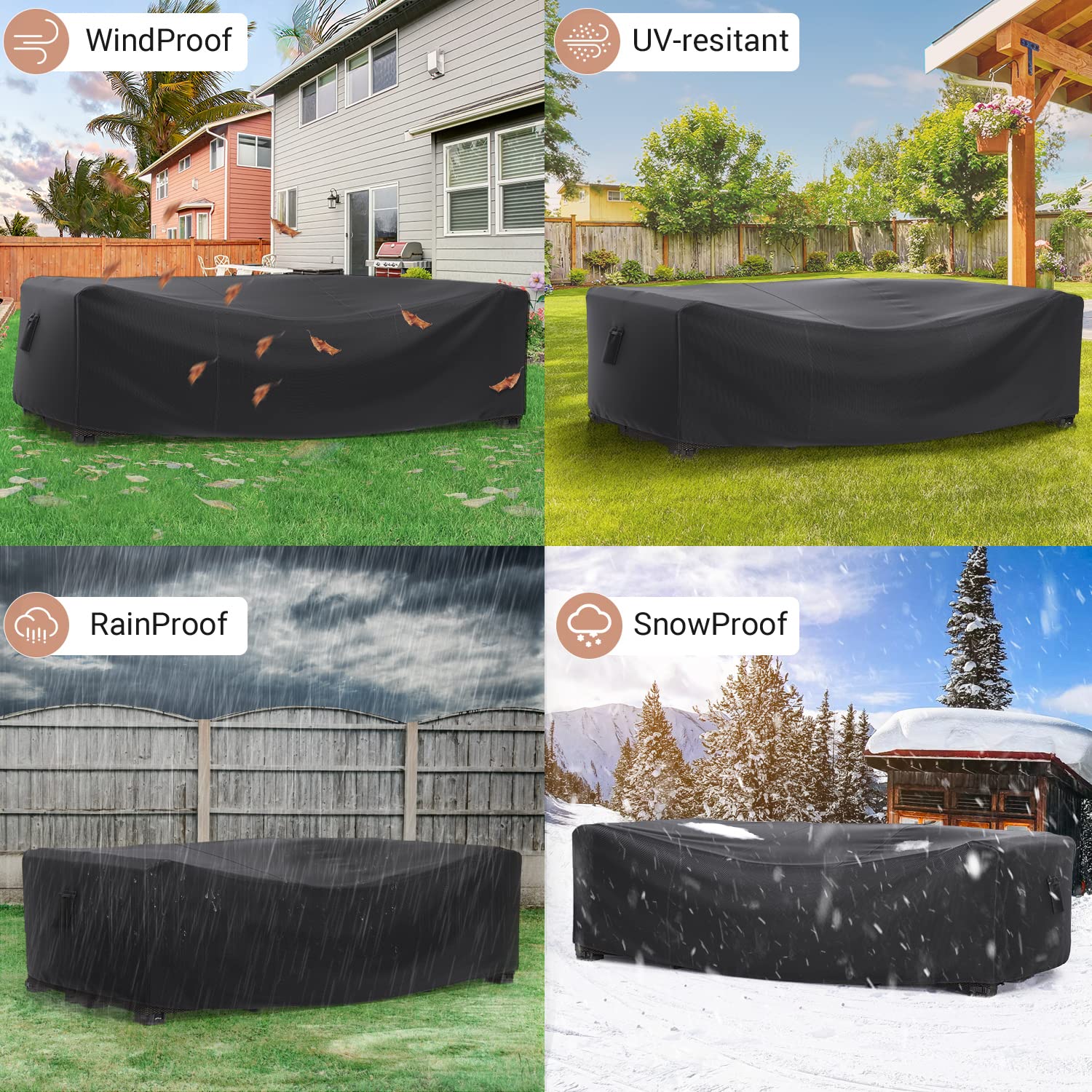 Patio Furniture Set Cover Waterproof, Mrrihand Outdoor Sectional Sofa Set Cover Heavy Duty 600D Table and Chair Set Cover 124" L× 70.8" W× 29.1" H