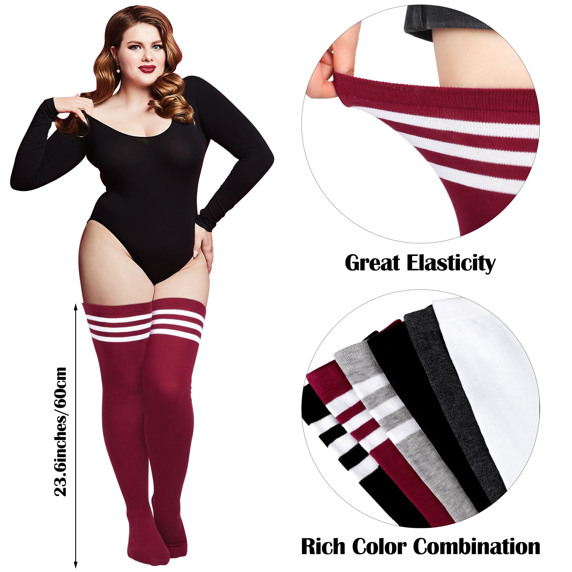 Aneco 6 Pairs Plus Size Over Knee Socks Women Warm Thigh High Stockings for Daily Use, Mixed Colors