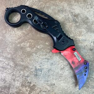 7.75" Full Metal Claw Style Folding Tactical Knife with Titanium Coating Blade and Handle. for Hunting, Camping and Knife Collection (Red Purple)