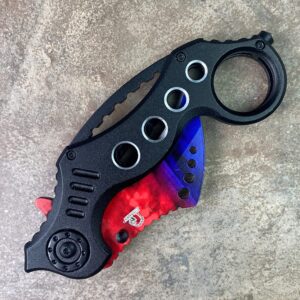 7.75" Full Metal Claw Style Folding Tactical Knife with Titanium Coating Blade and Handle. for Hunting, Camping and Knife Collection (Red Purple)