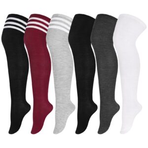 Aneco 6 Pairs Plus Size Over Knee Socks Women Warm Thigh High Stockings for Daily Use, Mixed Colors