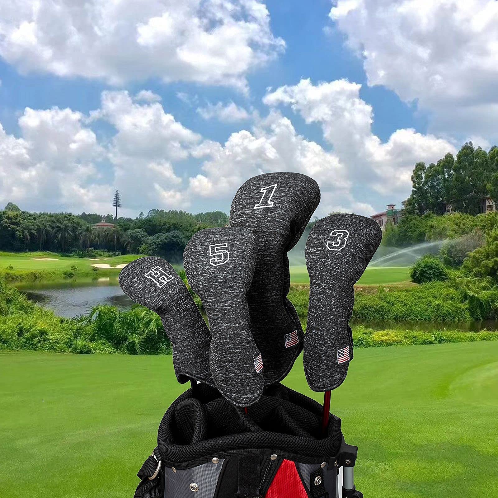 YuEagleSky Golf Club Head Covers (4PCS) Driver Fairway #3#5 Hybrid Space Cotton Black for Men Women