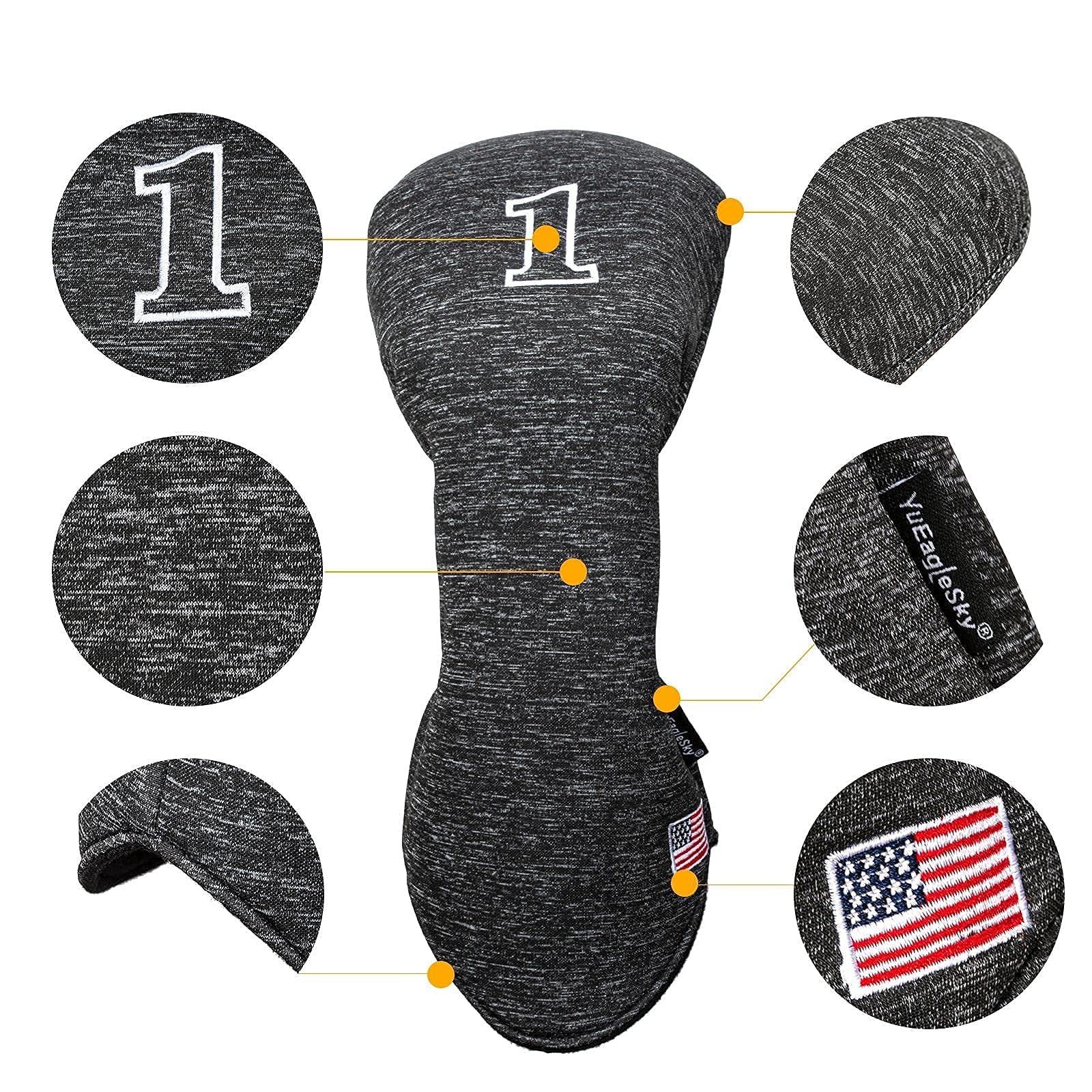 YuEagleSky Golf Club Head Covers (4PCS) Driver Fairway #3#5 Hybrid Space Cotton Black for Men Women