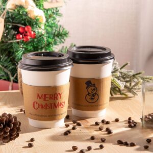 Whaline 60 Pack Christmas Coffee Cup Tea Cup Sleeves 6 Designs Kraft Paper Sleeves for 12 and 16oz Paper Cup Disposable Corrugated Cup Paper Jacket for Hot Chocolate Cocoa or Cold Beverage