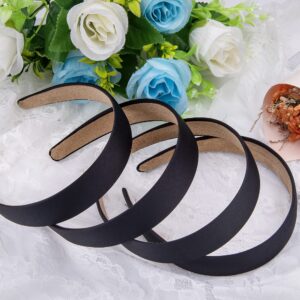 SIQUK 16 Pieces Black Satin Headbands 1 Inch Headband DIY Hair Headband Plain Headbands Satin Hard Headbands for Women and Girls