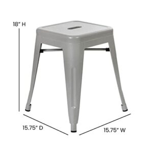 Flash Furniture Metal Dining Table Height Stool - Backless Silver Kai Commercial Grade Stool - 18 Inch Stackable Dining Chair - Set of 4