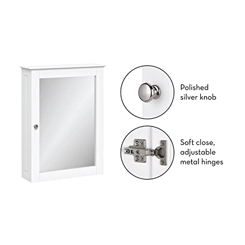 RiverRidge Ashland Wall-Mounted Medicine Cabinet Mirror with Adjustable Shelves - White Bathroom Mirror with Storage