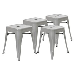 flash furniture metal dining table height stool - backless silver kai commercial grade stool - 18 inch stackable dining chair - set of 4