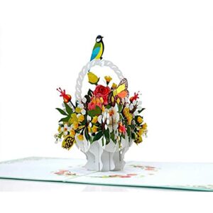 ETA 3D Bird and Flower Basket Pop Up Greeting Card for Birthday, Just Because, Thinking of You, Retirement, Get Well, Congratulations, Cards Mother's Day, Teacher's Father's Any Occasions, F18