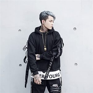 DUDHUH Mens Hoodie Fashion Pullover Letter Print Tracksuit Techwear Casual Coat Hip-Hop Sweatshirt Black