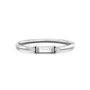 0.10CT Baguette & Round Brilliant Cut Lab Grown Diamond Three Stone Minimalist Ring In 10K White Gold (E-F, VVS-VS) 6US