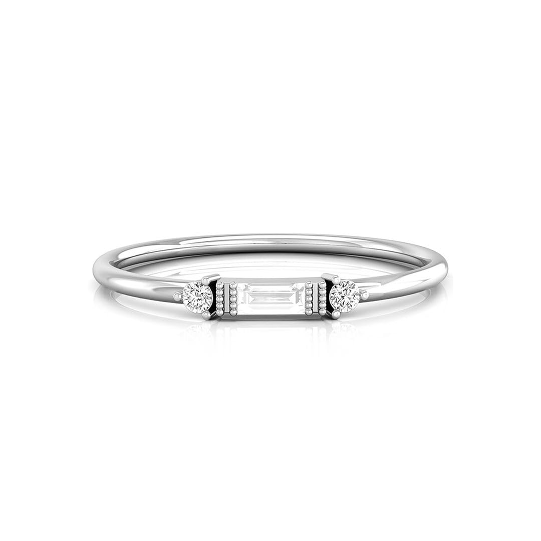 0.10CT Baguette & Round Brilliant Cut Lab Grown Diamond Three Stone Minimalist Ring In 10K White Gold (E-F, VVS-VS) 6US