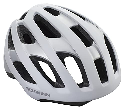 Schwinn LED Insight ERT Bike Helmet for Youth Boys Girls, Front & Rear LED Lights, Can Fit Head Circumference 54-58 cm, 19 Air Vents, Adjustable Strap, Medium White