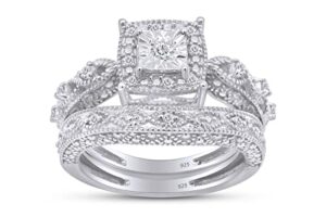 wishrocks 1/5 carat round cut white natural diamond cascading engagement bridal ring set jewelry for women in 14k white gold over sterling silver (0.20 cttw, color- i-j, clarity- i2-i3) ring size-9.5