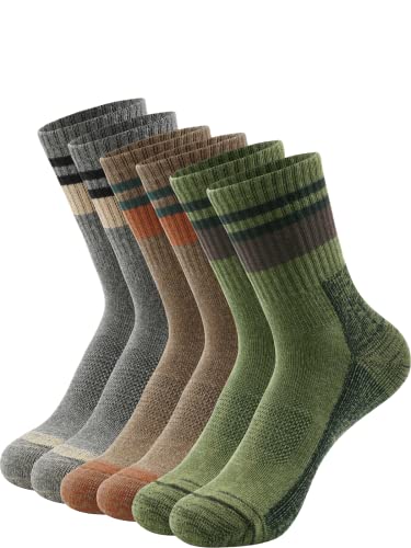 DOKUTOKU Men's Hiking Crew Socks Cushioned Moisture Wicking Athletic Boot Socks Outdoor,Trekking (DY41 Crew GR/CA/GREE)