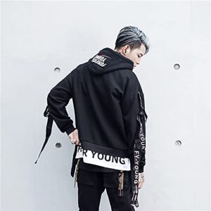 DUDHUH Mens Hoodie Fashion Pullover Letter Print Tracksuit Techwear Casual Coat Hip-Hop Sweatshirt Black