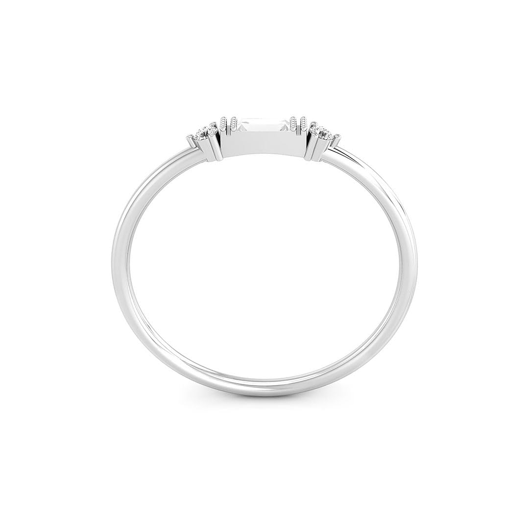 0.10CT Baguette & Round Brilliant Cut Lab Grown Diamond Three Stone Minimalist Ring In 10K White Gold (E-F, VVS-VS) 6US