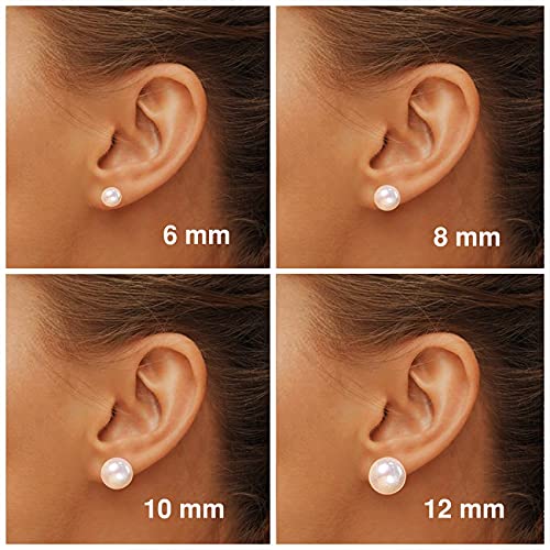 EFTKOY Pearl Earrings 18K Gold Plated Sterling Silver Big Round Studs White Simulated Shell Large Pearl Earrings for Women - 12mm