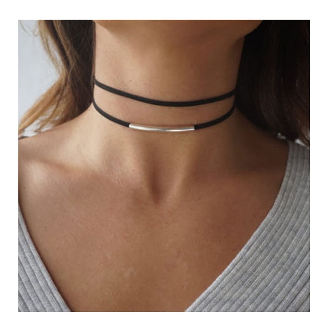 Shegirl Black Collar Necklace Velvet Choker Necklaces Fashion Punk Jewelry for Women (Silver)