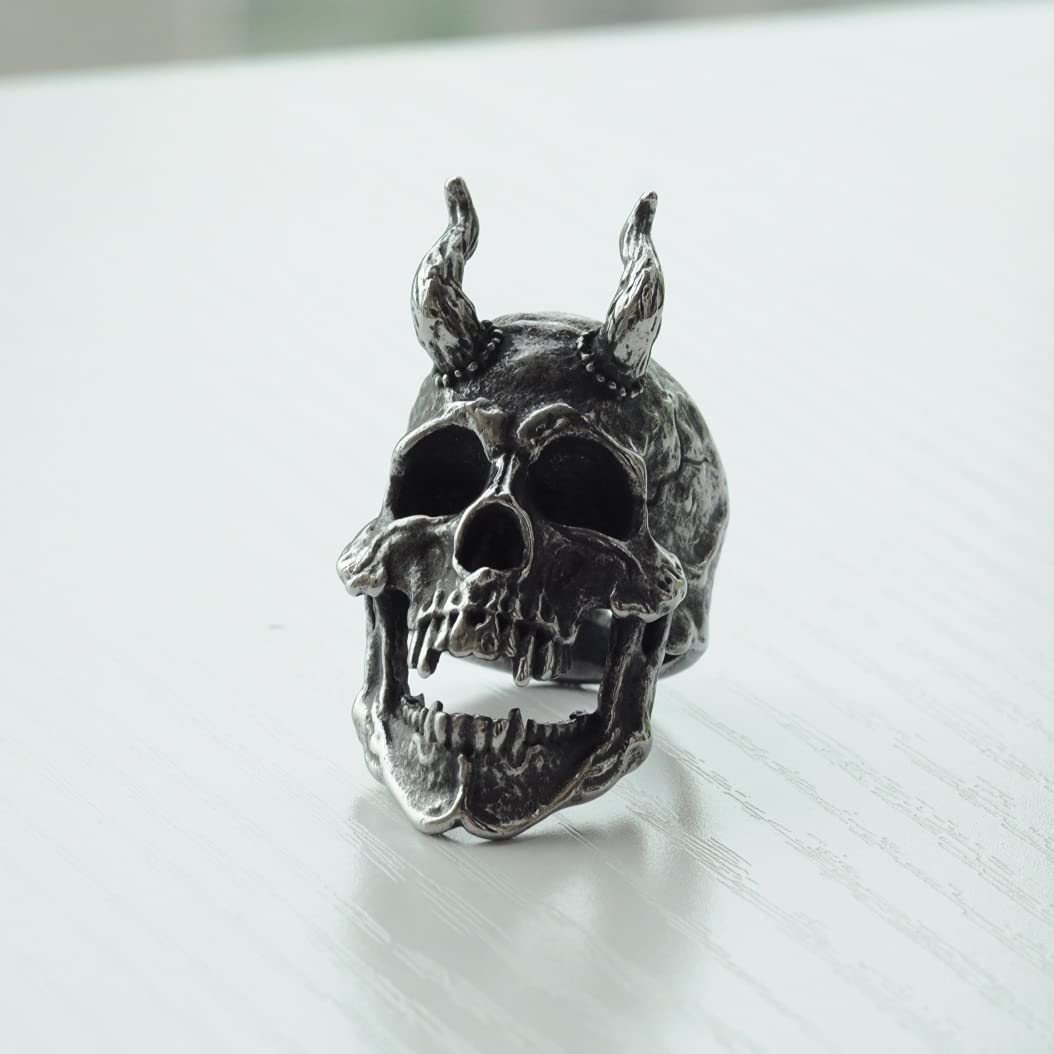 ZMY Home Band Skull Ring Stainless Steel Statement Jewelry Goat Demon Biker Rings (9)