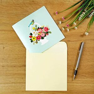 ETA 3D Bird and Flower Basket Pop Up Greeting Card for Birthday, Just Because, Thinking of You, Retirement, Get Well, Congratulations, Cards Mother's Day, Teacher's Father's Any Occasions, F18