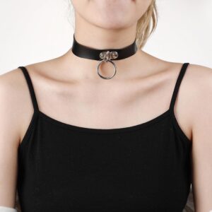 Shegirl Gothic Choker Necklace Black Geometric Leather Collar Necklace Fashion Punk Jewelry for Women (Ring)