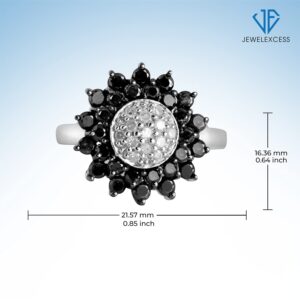 JEWELEXCESS 1.00 Carat T.W. Round cut Black & White Diamond SunFlower Sterling Silver Ring