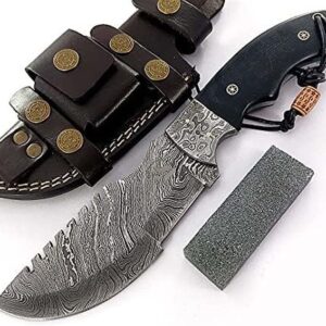 BLACK WOLF KNIFE Handmade Damascus Steel Tracker Knife EDC for Hunting, Bush craft, Camping, Fixed Blade G10 Handle with Cowhide Leather Sheath – BW-4141