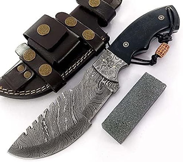 BLACK WOLF KNIFE Handmade Damascus Steel Tracker Knife EDC for Hunting, Bush craft, Camping, Fixed Blade G10 Handle with Cowhide Leather Sheath – BW-4141