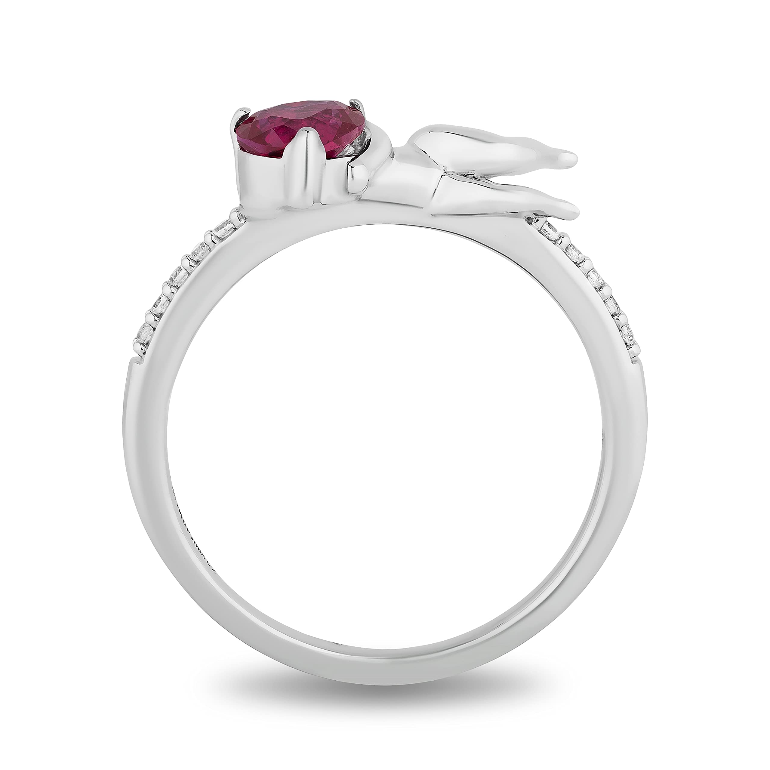 Jewelili Hallmark Fine Jewelry Sterling Silver and 14K Yellow Gold 5 MM Heart Cut Created Ruby and Natural White Round Diamond Accent Flying Cupid Ring, Size 6