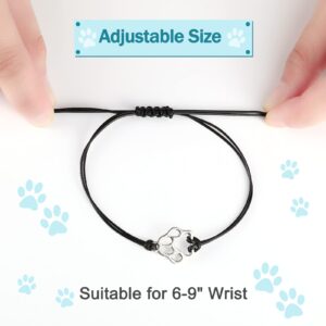 Junkin 10 Pieces Paw Print Bracelets Vet Tech Week Gifts for Women Men Teens Handmade Adjustable Strings Stainless Steel Dog Cat Paw Print Bracelets Family Friend Couple Jewelry Christmas Gift (Black)