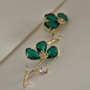 KZZENKI Green Flower Earrings with Stud, Statement Gold Dangle Earrings for Women Trendy Drop Earrings Gift