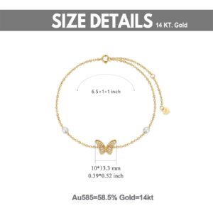 14k Solid Gold Butterfly Bracelets for Women Bracelets for Her Real Gold Chain Bracelet