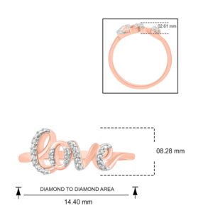 Diamond Accent Love Ring for Women in 18k 1-micron Yellow Gold-Plate, 18k 1-micron Rose Gold-Plate or 925 Sterling Silver, Women's Love Cursive Script Ring with Round Diamond Accent