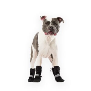 canada pooch dog winter boots - paw protection, anti-slip dog shoes with reflective velcro strap, easy on for small medium large dog booties - black, size 6