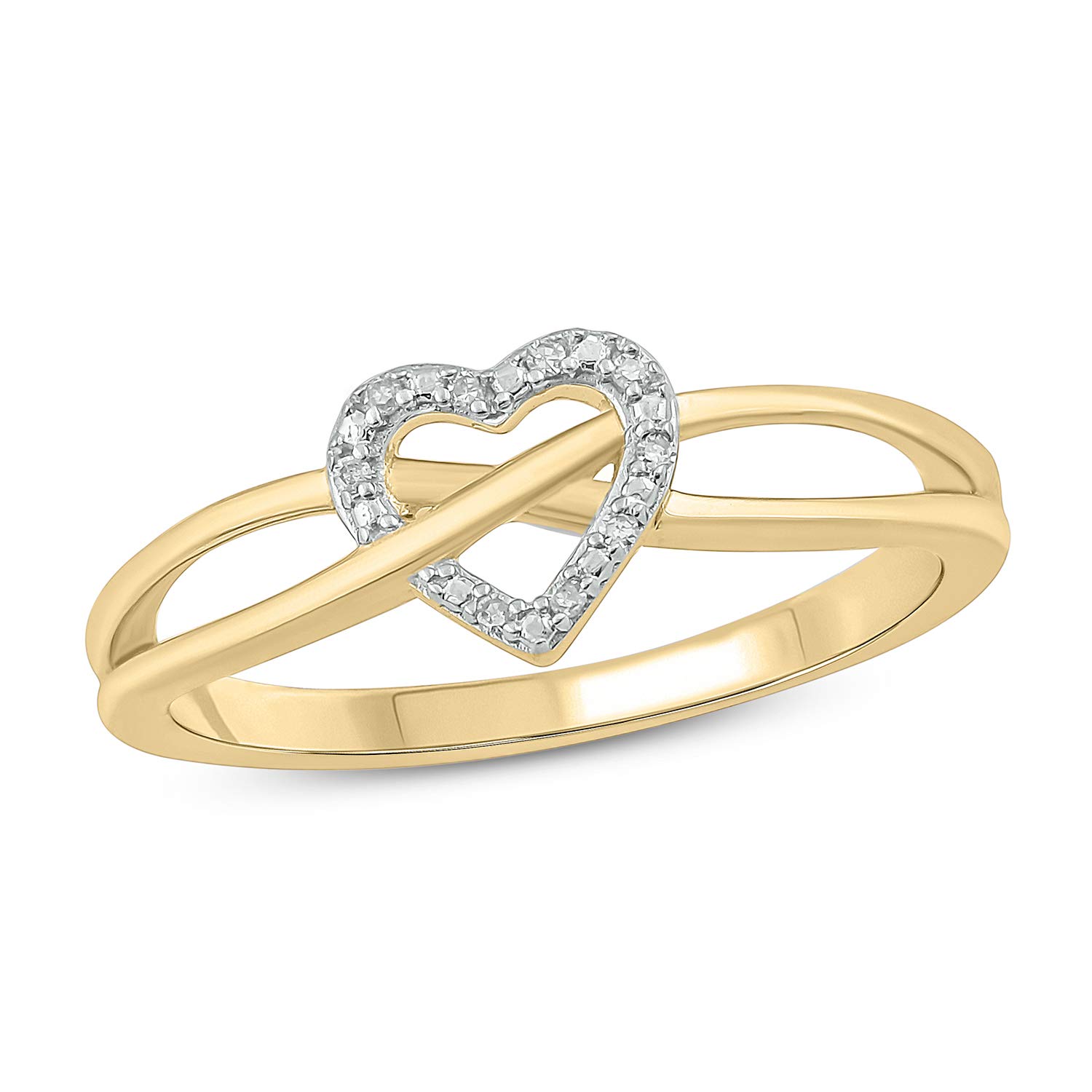 Cali Trove, Diamond Infinity with Heart Promise Ring for Women in 925 Sterling Silver, Women's Infinity Heart Promise Ring Accented with White Diamonds in Yellow Gold-Plated, Rose Gold-Plated or