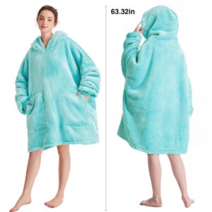 Aemicion Oversized Wearable Blanket Hoodie,Thick Cozy Sherpa Sweatshirt Blanket as Gift for Women Men-Teal