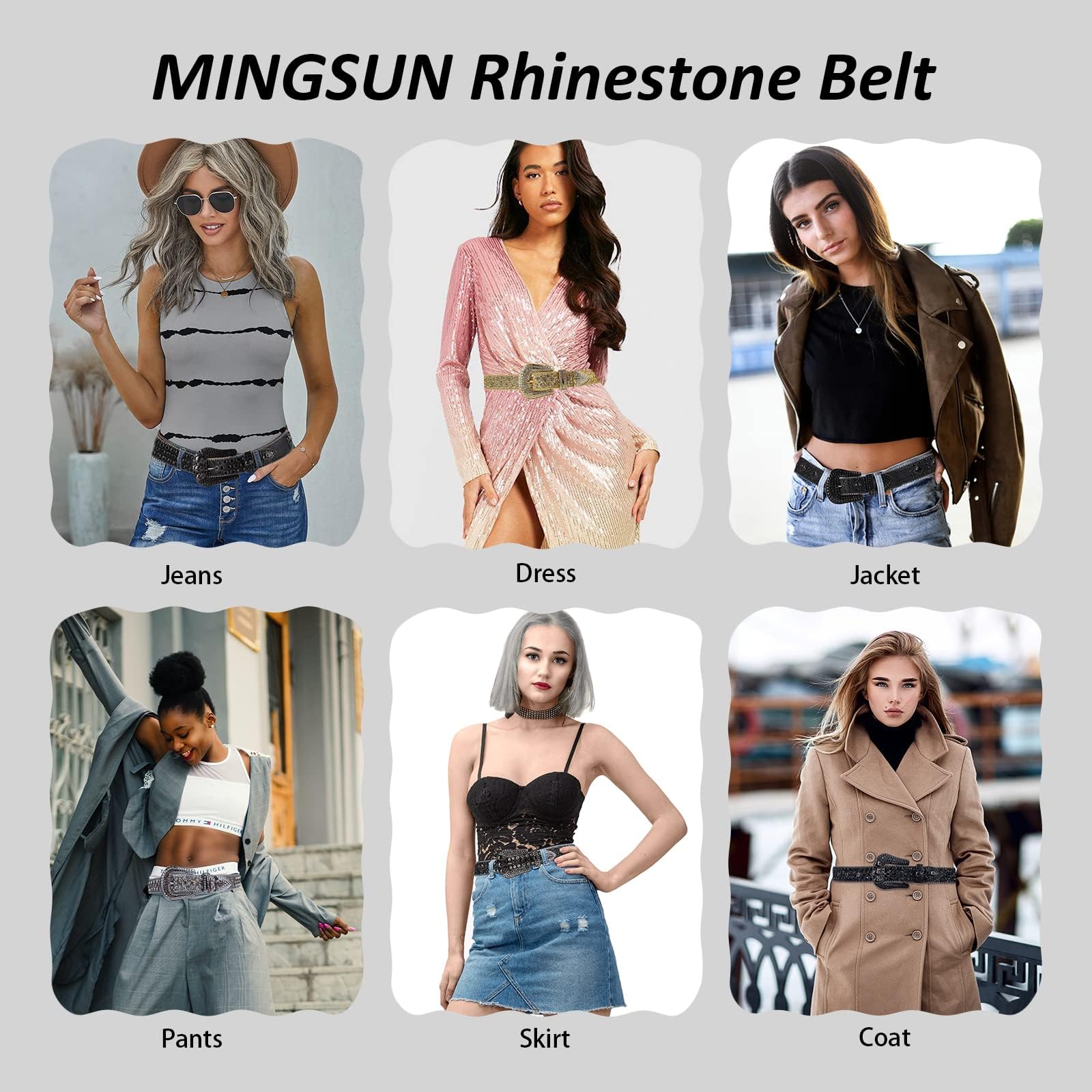 MINGSUN Rhinestone Belt for Men Women, Silver Western Bling Belt Shining Diamond Belt Cowgirl Cowboy Punk Y2K Studded Belt for Jeans Dresses Pants