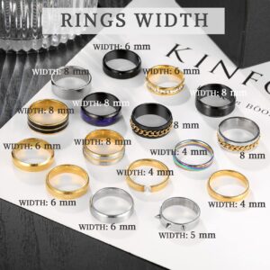 Simple Stainless Steel Band Rings for Women Men, Cool Silver Men's Ring Pack, Black Wedding Pormise Band Ring Set Comfort Fit Size 7