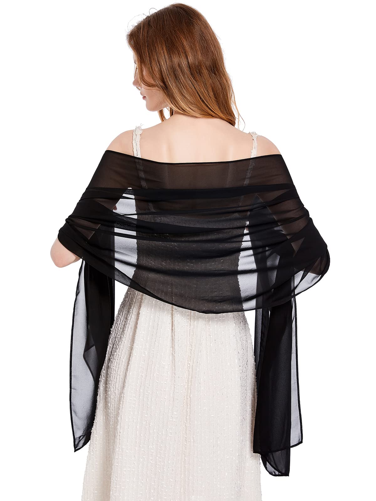 Vickorpen Shawls and Wraps Soft Chiffon Scarve Scarf For Evening Party Dresses Wedding Stole(Black1,one size)